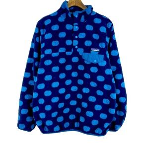 Patagonia Synchilla Women's Blue Polka Dot Pullover Fleece Jacket Size M -EUC